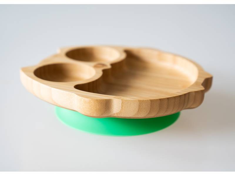 Plato Bambú Búho con base de succión Plato Bambú Búho con base de succión Verde, Ecorascals
